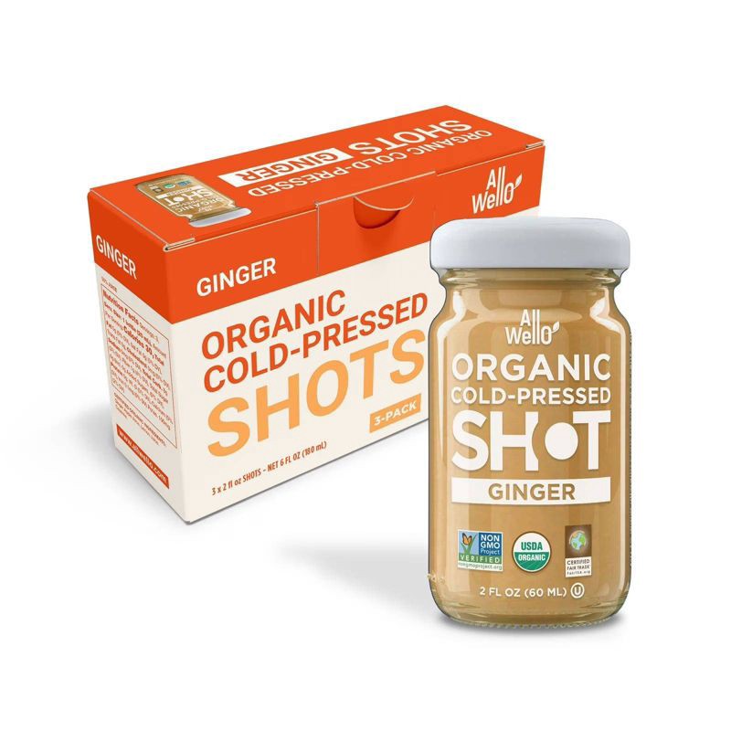 slide 1 of 4, AllWellO Organic Cold-Pressed Ginger Shots - 3pk, 3 ct