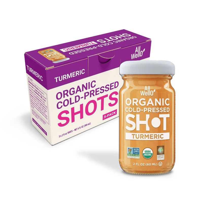slide 1 of 4, AllWellO Organic Cold-Pressed Turmeric Shots - 3pk, 3 ct