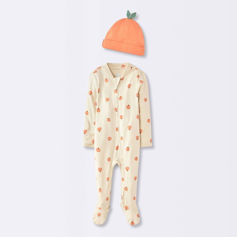 slide 1 of 4, Baby Pumpkin Sleep N' Play with Hat - Cloud Island™ Cream Newborn, 1 ct
