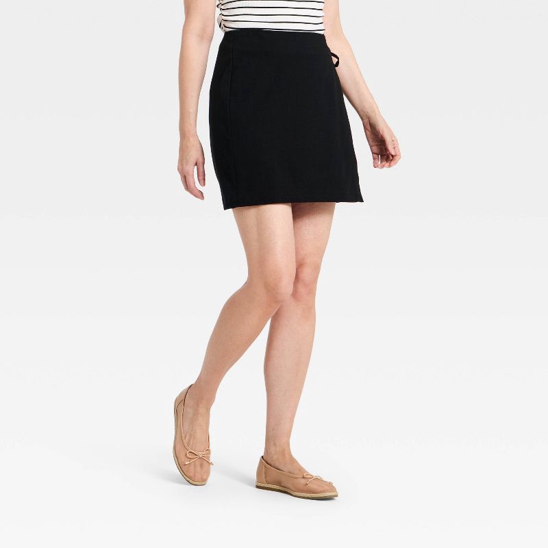 slide 1 of 3, Women's Linen Wrap Mini Skirt - A New Day™ Black S, 1 ct