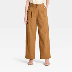 Women's Linen Trouser Pants - A New Day™ Tan S