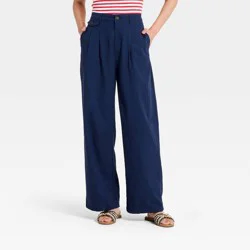Women's Linen Trouser Pants - A New Day™ Navy Blue S