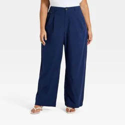 Women's Linen Trouser Pants - A New Day™ Navy Blue XXL