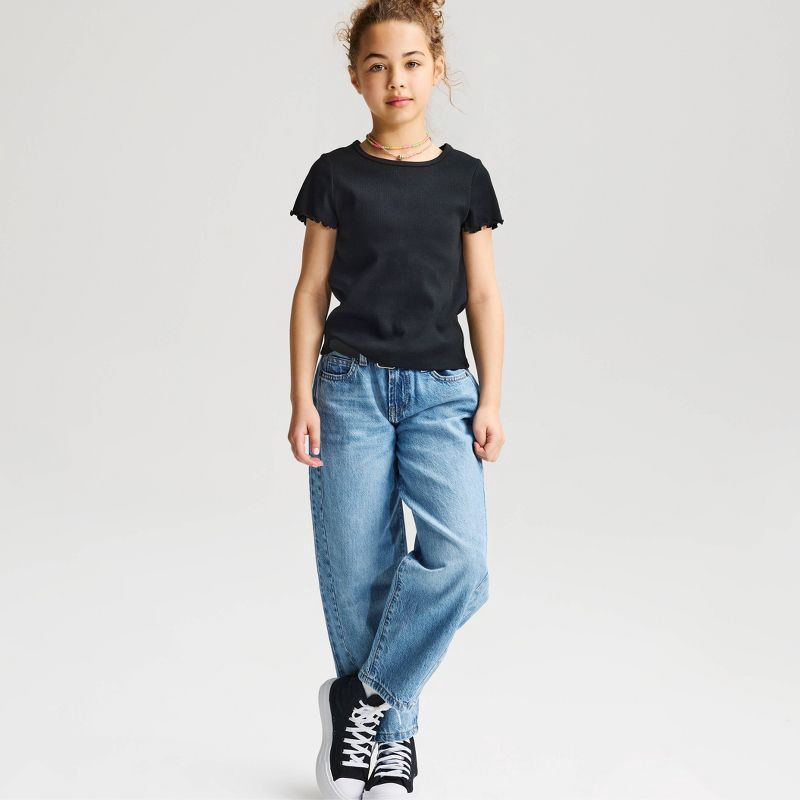 slide 1 of 3, Girls' Short Sleeve Ribbed Fitted T-Shirt - Cat & Jack™ Black M, MED