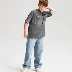 Boys' Short Sleeve 100% Cotton Splatter Printed Relaxed Fit T-Shirt - Cat & Jack™ Charcoal Gray S
