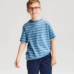 Boys' Short Sleeve 100% Cotton Striped Relaxed Fit T-Shirt - Cat & Jack™ Steel Blue S