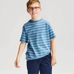 Boys' Short Sleeve 100% Cotton Striped Relaxed Fit T-Shirt - Cat & Jack™ Steel Blue XL