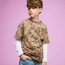 Boys' Short Sleeve 100% Cotton Camo Printed Relaxed Fit T-Shirt - Cat & Jack™ Dark Brown M