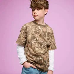 Boys' Short Sleeve 100% Cotton Camo Printed Relaxed Fit T-Shirt - Cat & Jack™ Dark Brown M