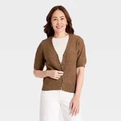 Women's Short Sleeve Heirloom V-Neck Cardigan Sweater - Universal Thread™ Brown M