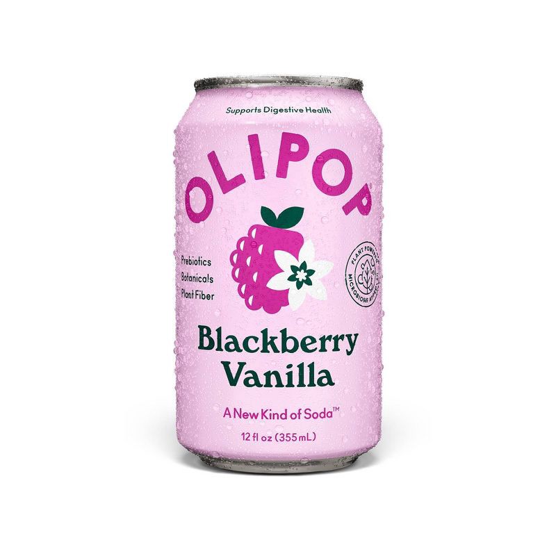 slide 1 of 4, OLIPOP 9g Fiber Prebiotic Soda Blackberry Vanilla - 12 fl oz Can, 12 fl oz