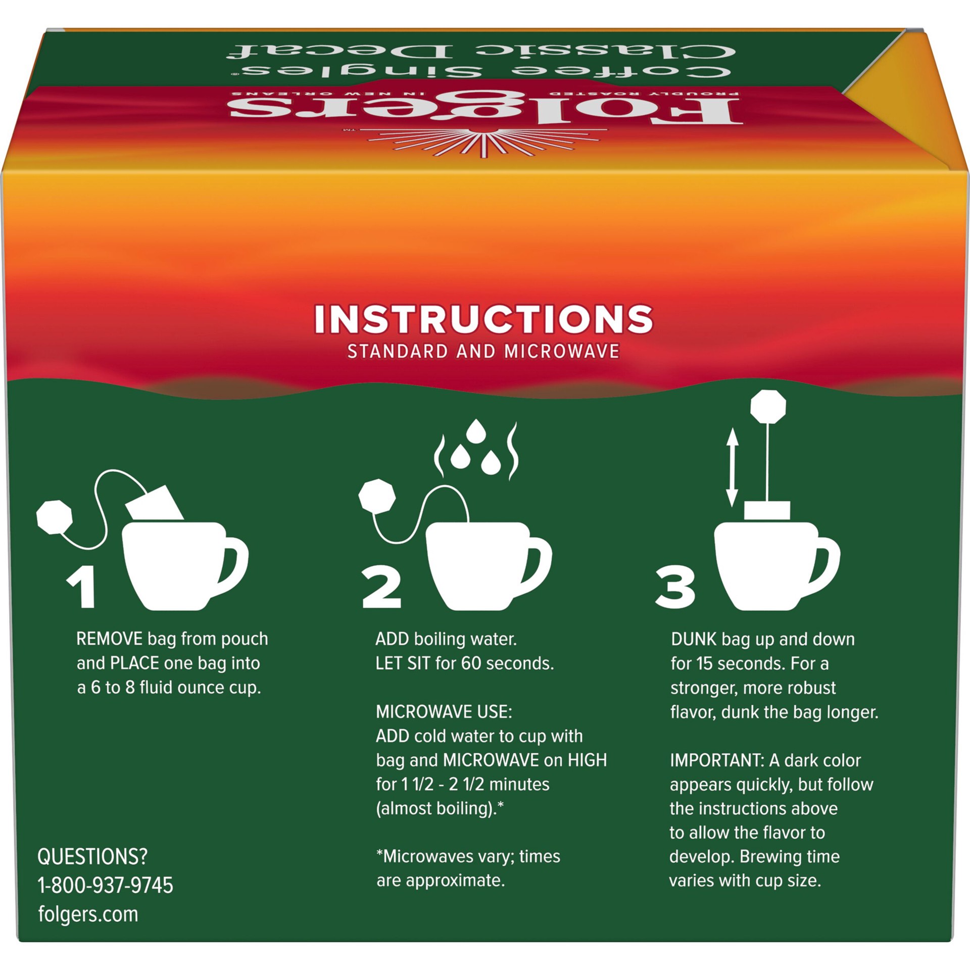 slide 4 of 6, Folgers Coffee Singles Bags Medium Classic Decaf Coffee - 19 ct, 19 ct