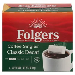 Folgers Classic Decaffeinated Coffee, Medium Roast, 3-ounce Single Bags (Pack of 19)
