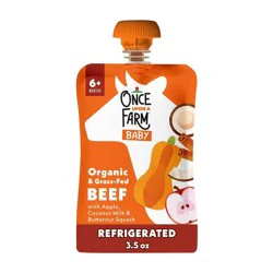 Once Upon a Farm Organic Beef Apple Coconut Milk Butternut Squash Baby Food Pouch - 3.5oz: Toddler Snack, Pureed, Grass Fed, Ready to Eat
