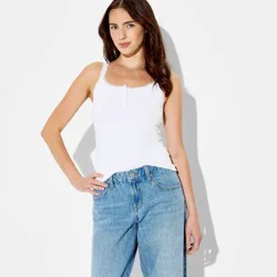 Women's Lace Trim Henley Cami - Wild Fable™ White S