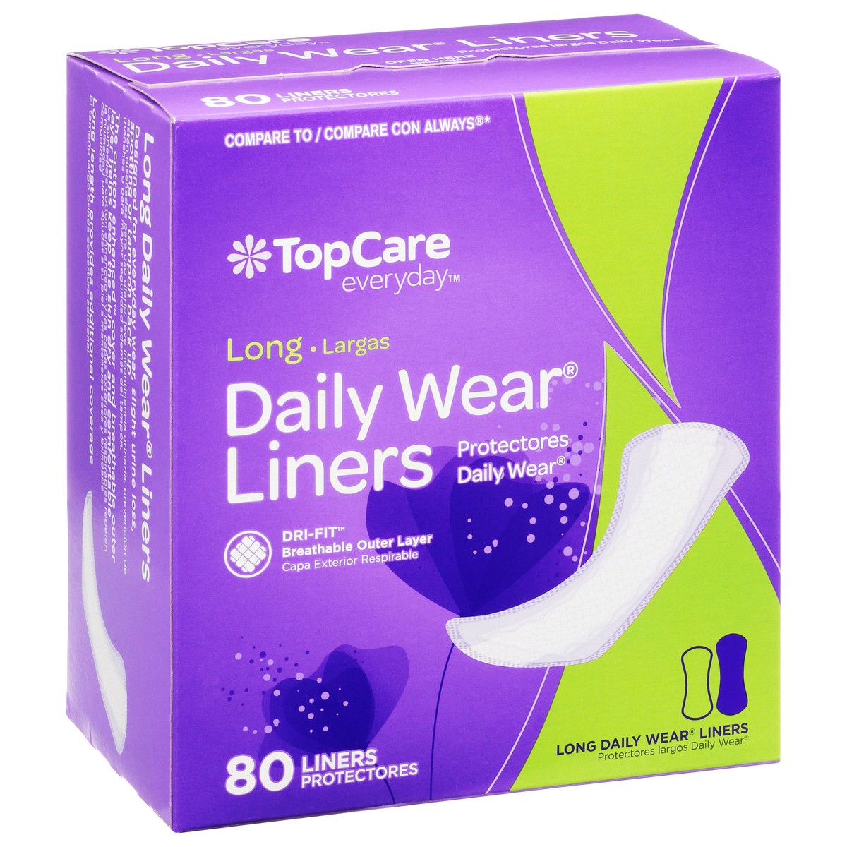 slide 4 of 9, TopCare Everyday Womens Long Unscented Liners 80 ea, 80 ct