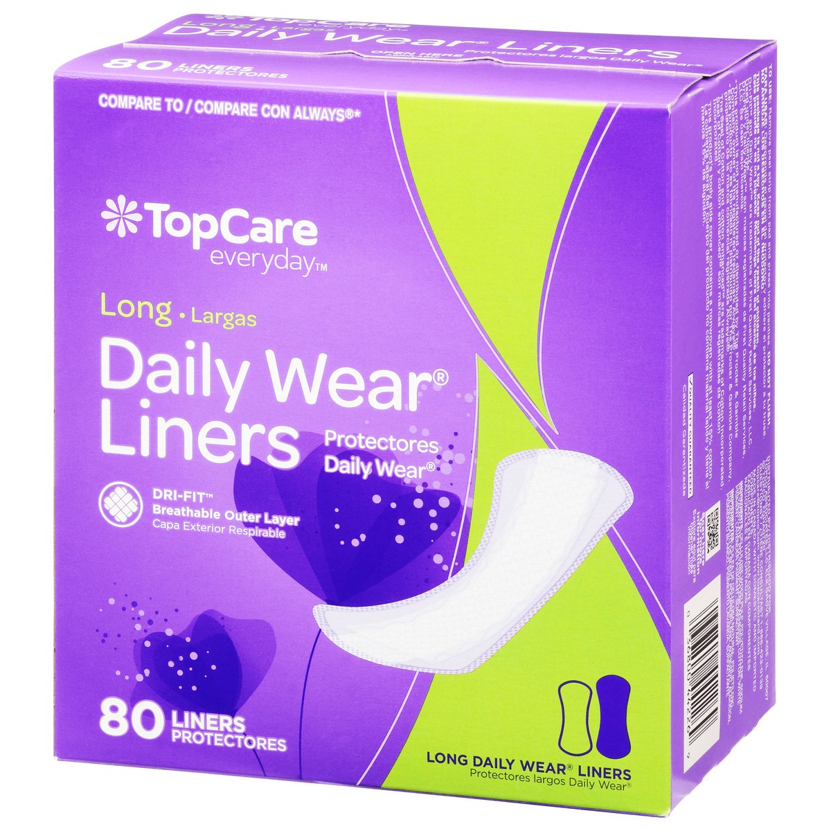slide 3 of 9, TopCare Everyday Long Daily Wear Liners 80 ea, 80 ct