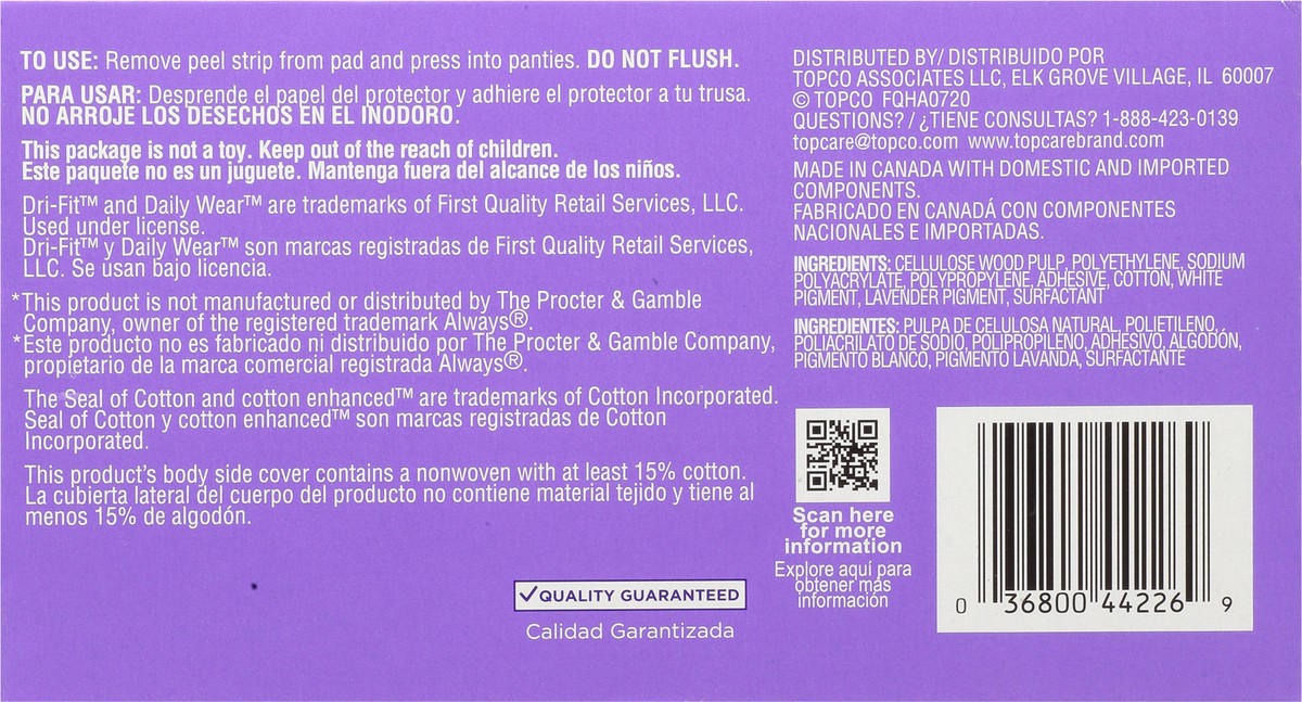 slide 5 of 9, TopCare Everyday Womens Long Unscented Liners 80 ea, 80 ct