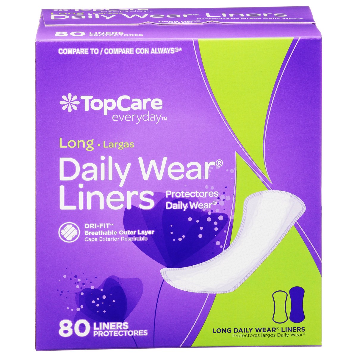 slide 1 of 9, TopCare Everyday Long Daily Wear Liners 80 ea, 80 ct