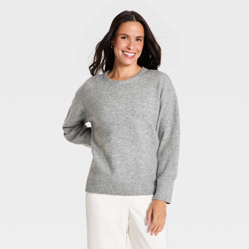 slide 1 of 3, Women's Oversized Pullover Sweater - A New Day™ Heather Gray M, MED