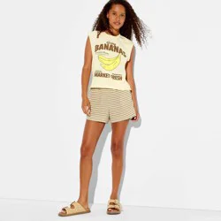 Grayson Threads Women's French Terry Graphic Jogger Shorts - Yellow Striped L