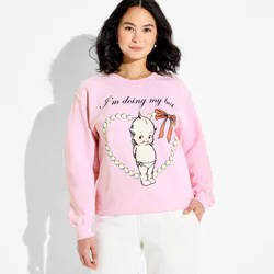 Women's Doing My Best Kewpie Fleece Graphic Pullover Sweatshirt - Light Pink S