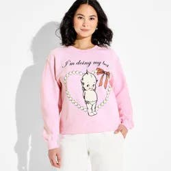 Women's Doing My Best Kewpie Fleece Graphic Pullover Sweatshirt - Light Pink XL