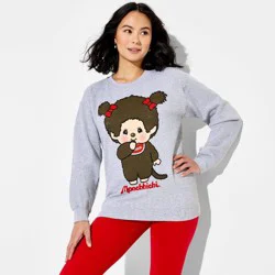 Monchhichi Women's Crewneck Monchichhi Fleece Graphic Pullover Sweatshirt - Light Gray M