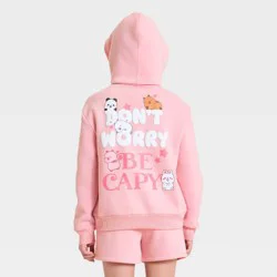 Girls' CapyFun "Don't Worry Be Capy" Front and Back Graphic Hooded Pullover Sweatshirt - Pink L