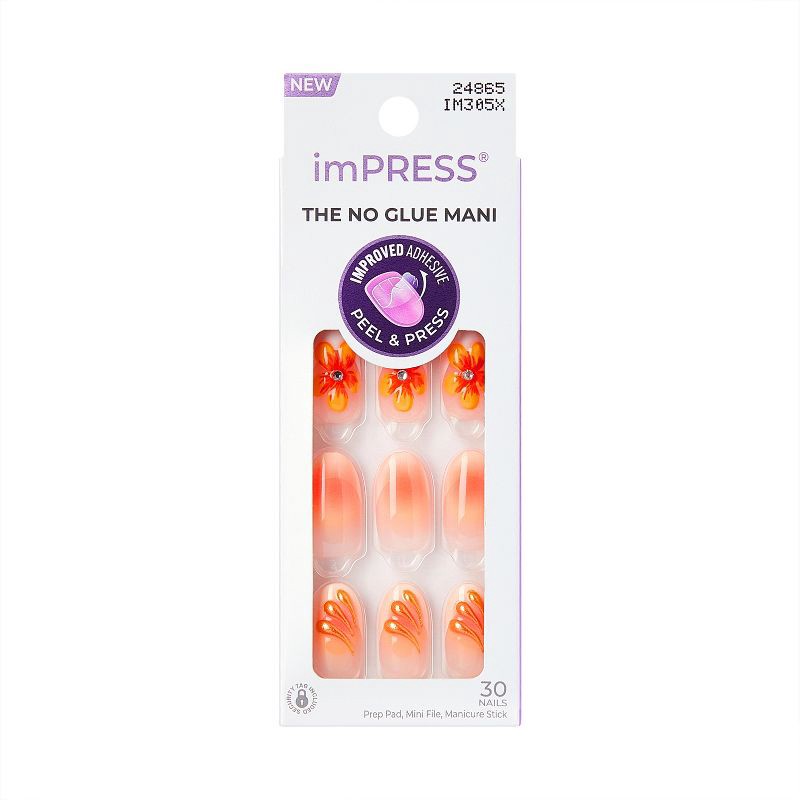 slide 1 of 9, KISS Products Impress Design Press-On Fake Nails - Medium Oval - Sea Bloom - 33ct, 33 ct