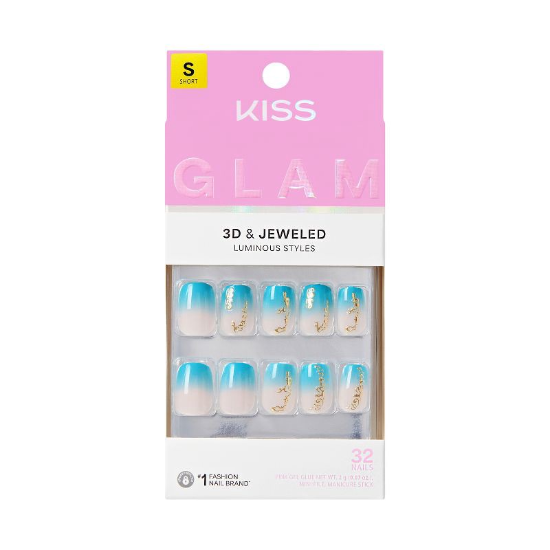 slide 1 of 11, KISS Products Kiss Glam Jeweled Press-On Fake Nails - Short Squoval - Hello Sunshine - 35ct, 35 ct