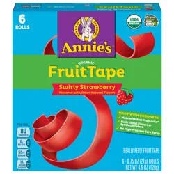 Annie's Organic Fruit Tape, Swirly Strawberry, Non-GMO and Organic Fruit Flavored Snacks, 6 Rolls, 4.5 oz