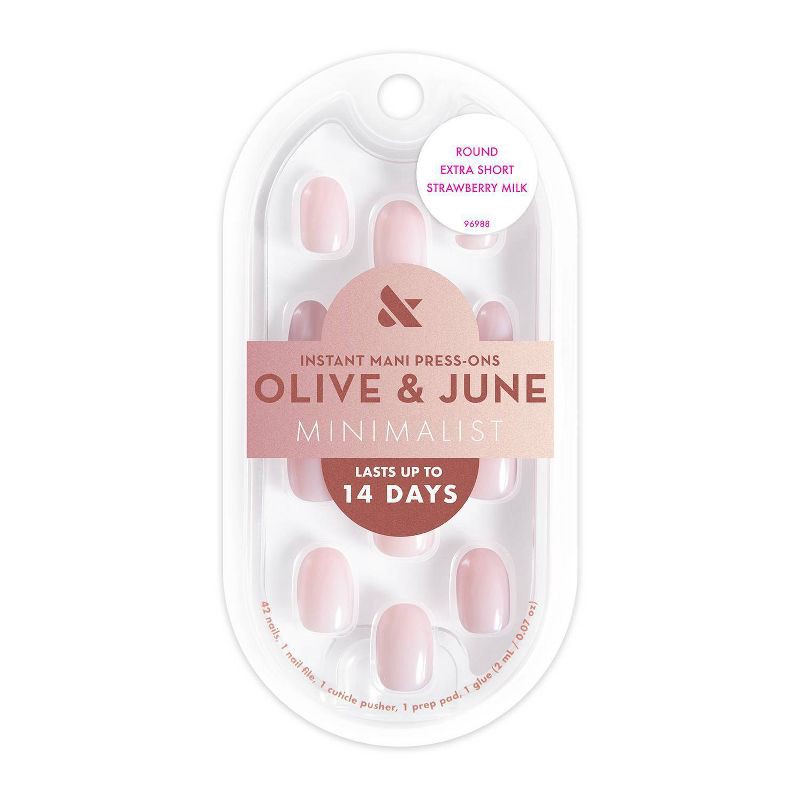slide 1 of 5, Olive & June Press-On Fake Nails - XS Round - Strawberry Milk - 42ct, 42 ct