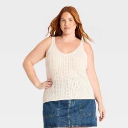 Women's Sleeveless Scoop Neck Tank Pullover Sweater - Universal Thread™ Cream XXL