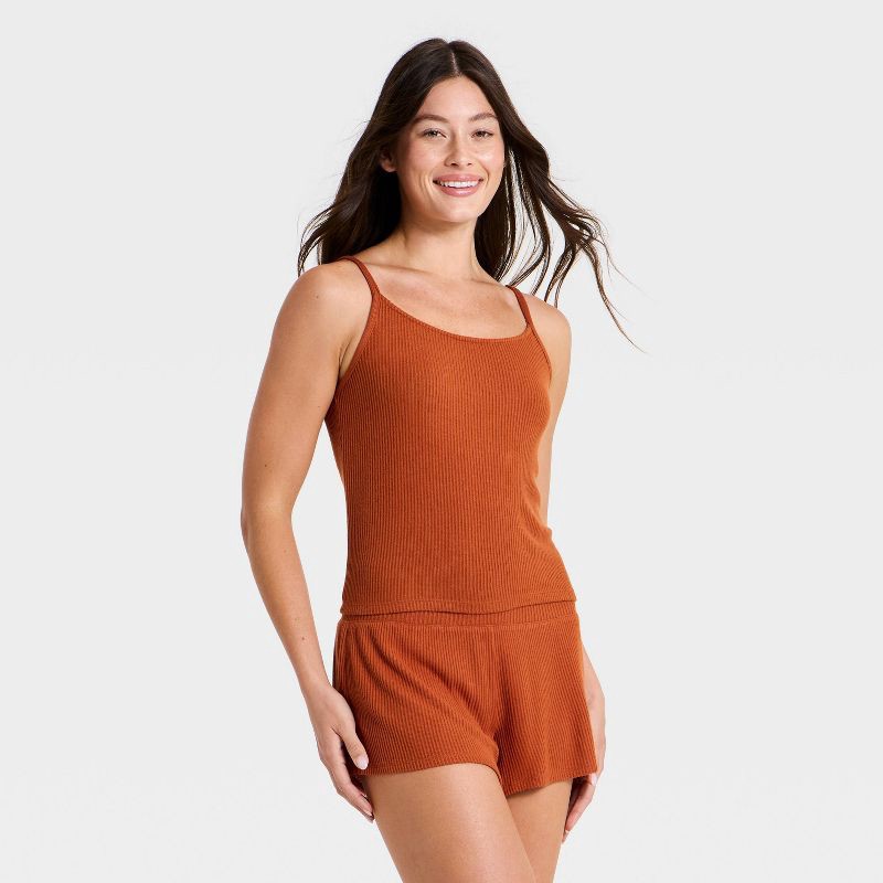 slide 1 of 3, Women's Cozy Ribbed Cami Top - Auden™ Rust L, 1 ct