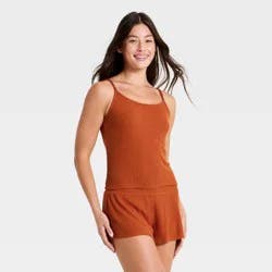 Women's Cozy Ribbed Cami Top - Auden™ Rust L