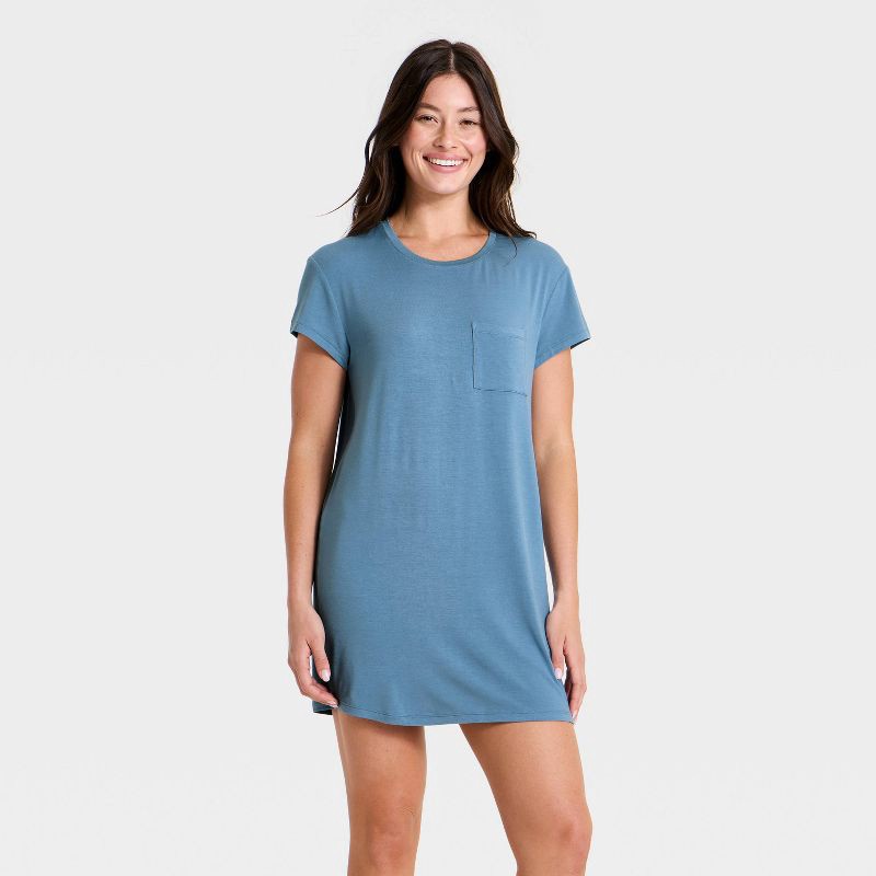 slide 1 of 3, Women's Jersey Pajama T-Shirt Dress - Auden™ Blue M, MED