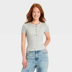 Women's Short Sleeve Split Neck Henley Shirt - Universal Thread™ Heather Gray XL