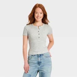 Women's Short Sleeve Split Neck Henley Shirt - Universal Thread™ Heather Gray XL