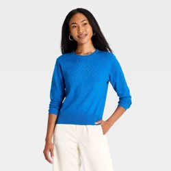 Women's Mini Roll Crewneck Pullover Sweater - A New Day™ Blue S