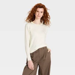 Women's Mini Roll Crewneck Pullover Sweater - A New Day™ Cream L