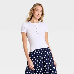 Women's Short Sleeve Split Neck Henley Shirt - Universal Thread™ White M