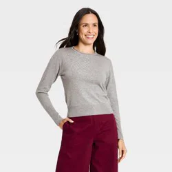 Women's Mini Roll Crewneck Pullover Sweater - A New Day™ Heather Gray S
