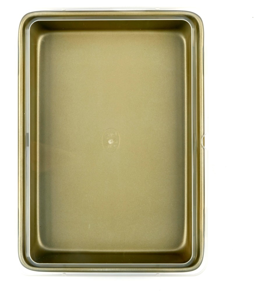 slide 1 of 1, Dash of That Oblong Cake Pan With Lid - Gold, 13 in x 9 in