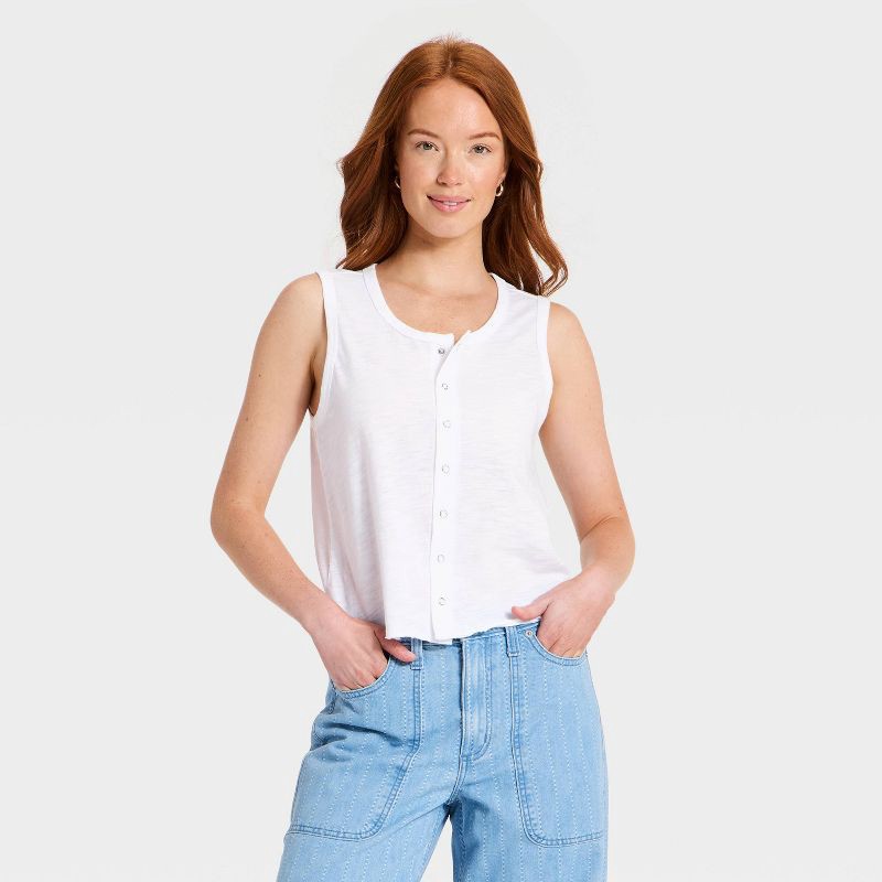 slide 1 of 3, Women's Boyfriend Button-Front Tank Top - Universal Thread™ White S, 1 ct