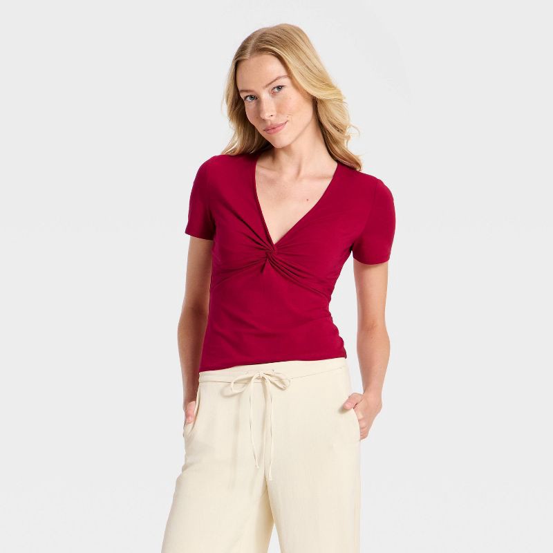 slide 1 of 4, Women's Knotted Top - A New Day™ Pink S, 1 ct