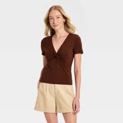 Women's Knotted Top - A New Day™ Brown M