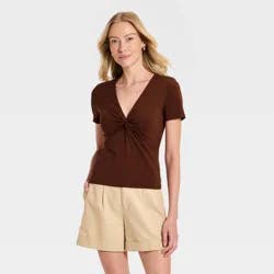 Women's Knotted Top - A New Day™ Brown M