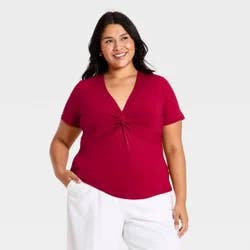 Women's Knotted Top - A New Day™ Pink XXL