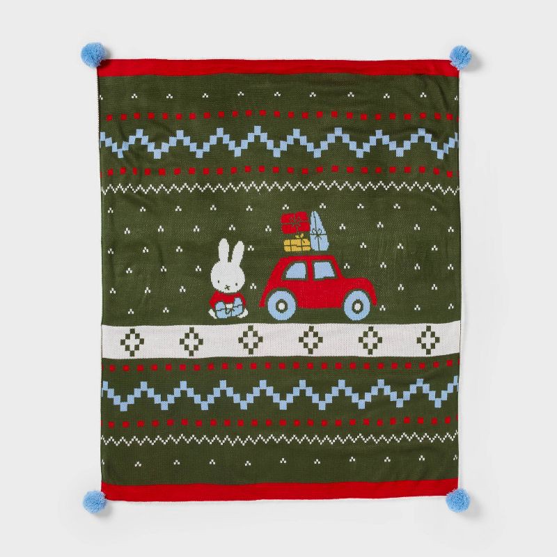 slide 1 of 5, Kids' Miffy Fairisle Throw Blanket Green - Miffy by Pillowfort™, 1 ct